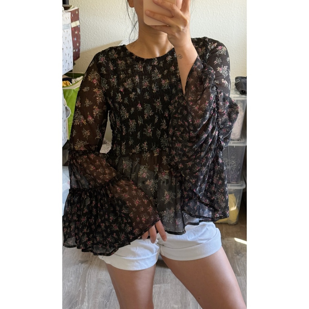 American Eagle Floral Black Sheer Women’s Top – Size S